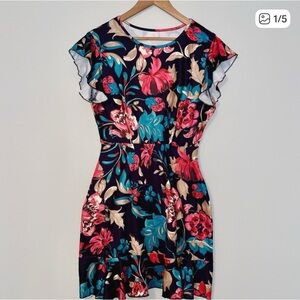 Floral Ruffle Sleeve Dress - Multicolor